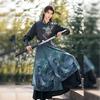 Chinese Song Dynasty Style Hanfu For Men And Women Round Neck Robe, Daily Black And Red, Couple Suit