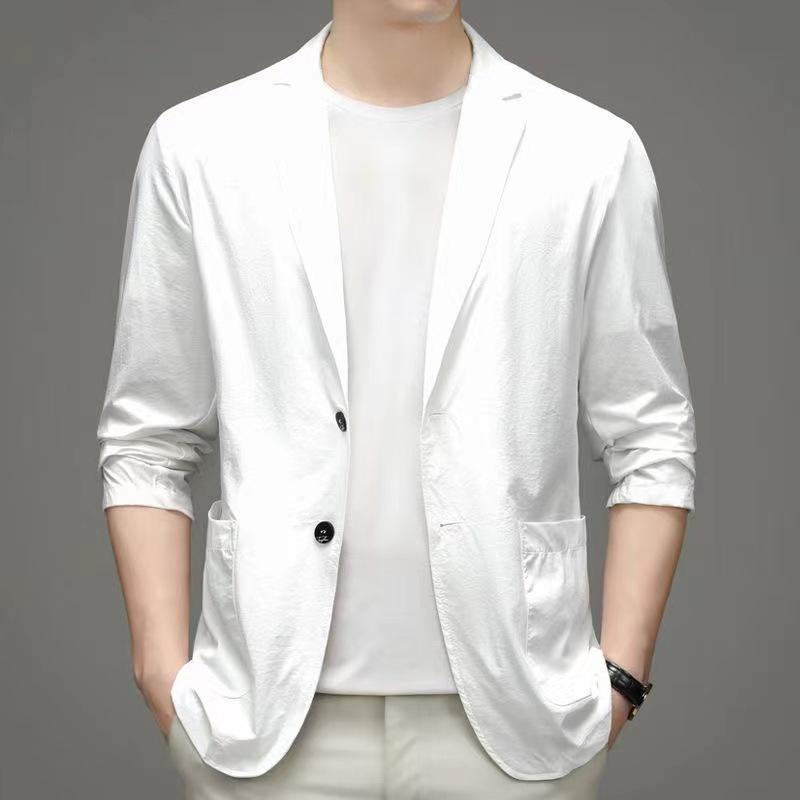 Men Blazer Solid Color Single-breasted Turndown Collar Jacket Spring Autumn Loose Suit Coat Streetwear