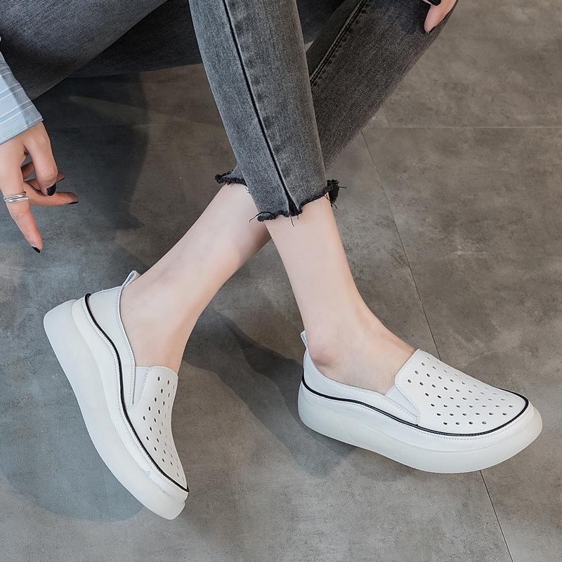 Fashion GKTINOO Women Sneakers Big Size 2025 Spring New Genuine Leather Loafers Hollow Out Women Casual Slip-On Women's Nurse Shoes