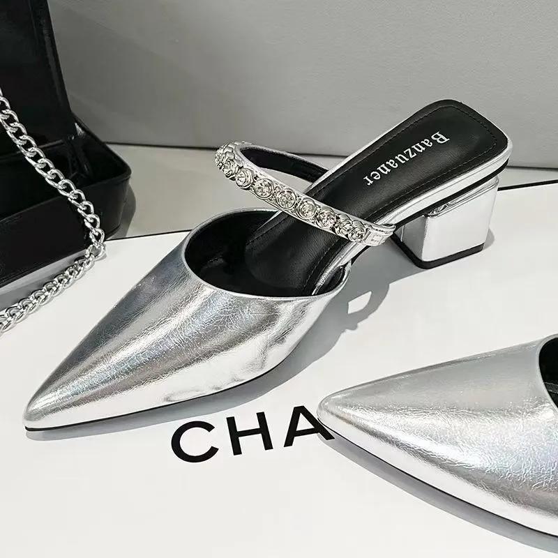  sapatos femininas women fashion silver sexy party wedding square heel shoes lady casual spring summer shoes ab604