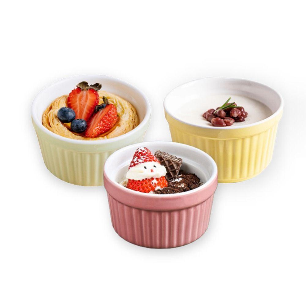 4 Stück Keramik Soufflé-Schalen Bunte geriffelte Porzellanschalen Spülmaschinenfest Gewürzschale Soufflé