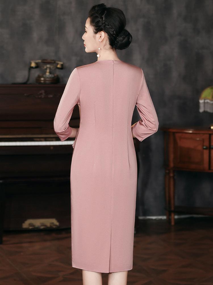 2024 Autumn Elegant Mid-Length Slimming Dress for Mother of the Bride