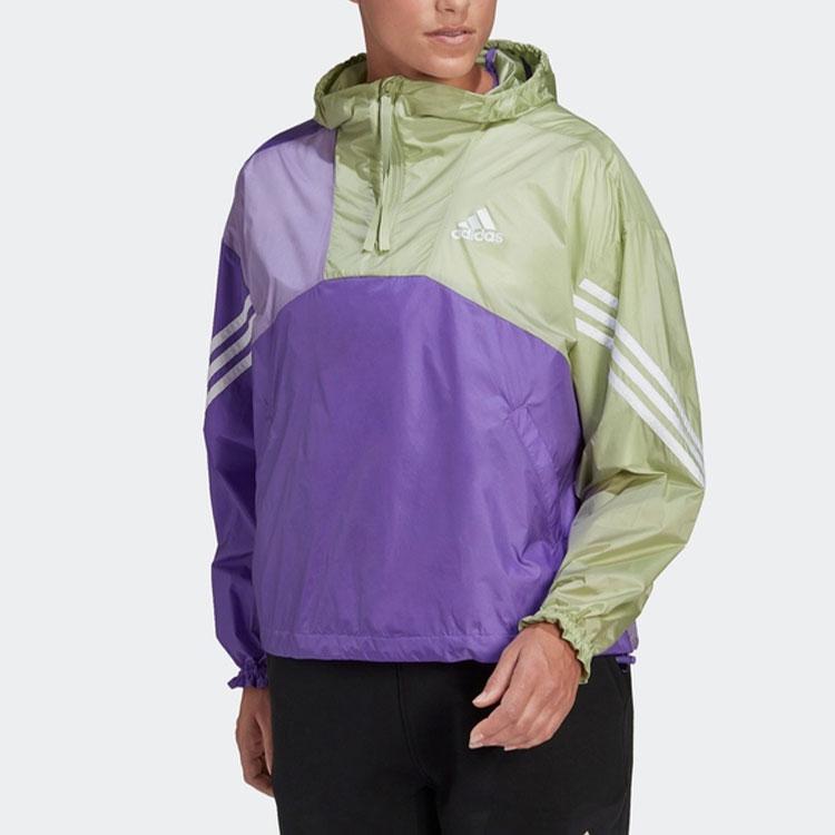 Adidas Colorblock Logo Stripe Sports Casual Hooded Jacket Women Outerwear Purple H48581