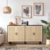 158CM Elegant and Functional 4-Door Rattan Decorative Storage Cabinet,for Bedroom,Living Room,Office,Black