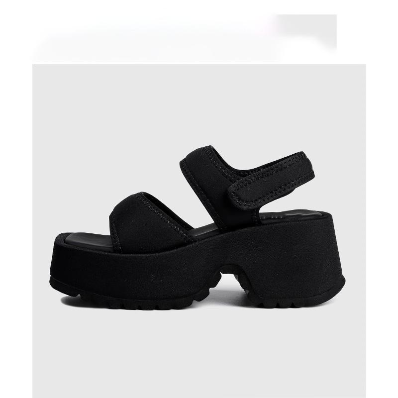 

[Cowhide Edition] Platform High Heel Sandals Women s 2025 Summer New Rome Height Increasing Velcro Sports Beach Shoes 32