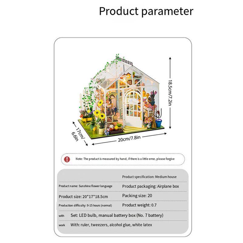 AEE4-DIY Garden House Book Nook Shelf Insert Miniature Building Kits Wooden Doll House Flower Garden Room Bookshelf