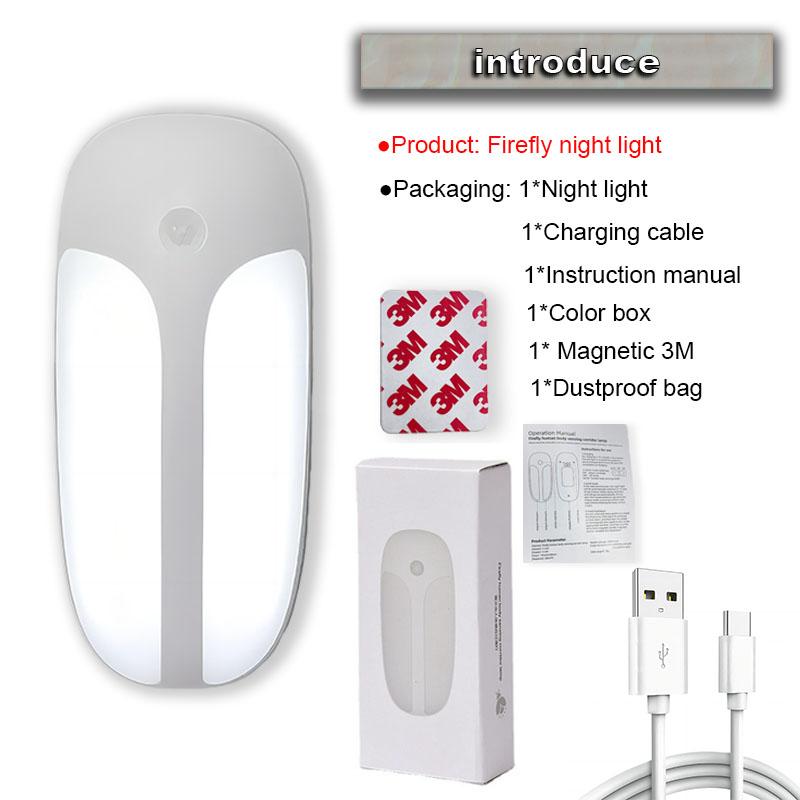 

Firefly Sensor Night Light USB-C Rechargeable Wall Light Dual Induction Dimming Led Lamps for Bedroom Bathroom Room Decoration WHITE