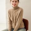 Women's High Neck Cable Knit Cashmere Sweater, Slimming Long Sleeve Thick Pullover for Autumn and Winter