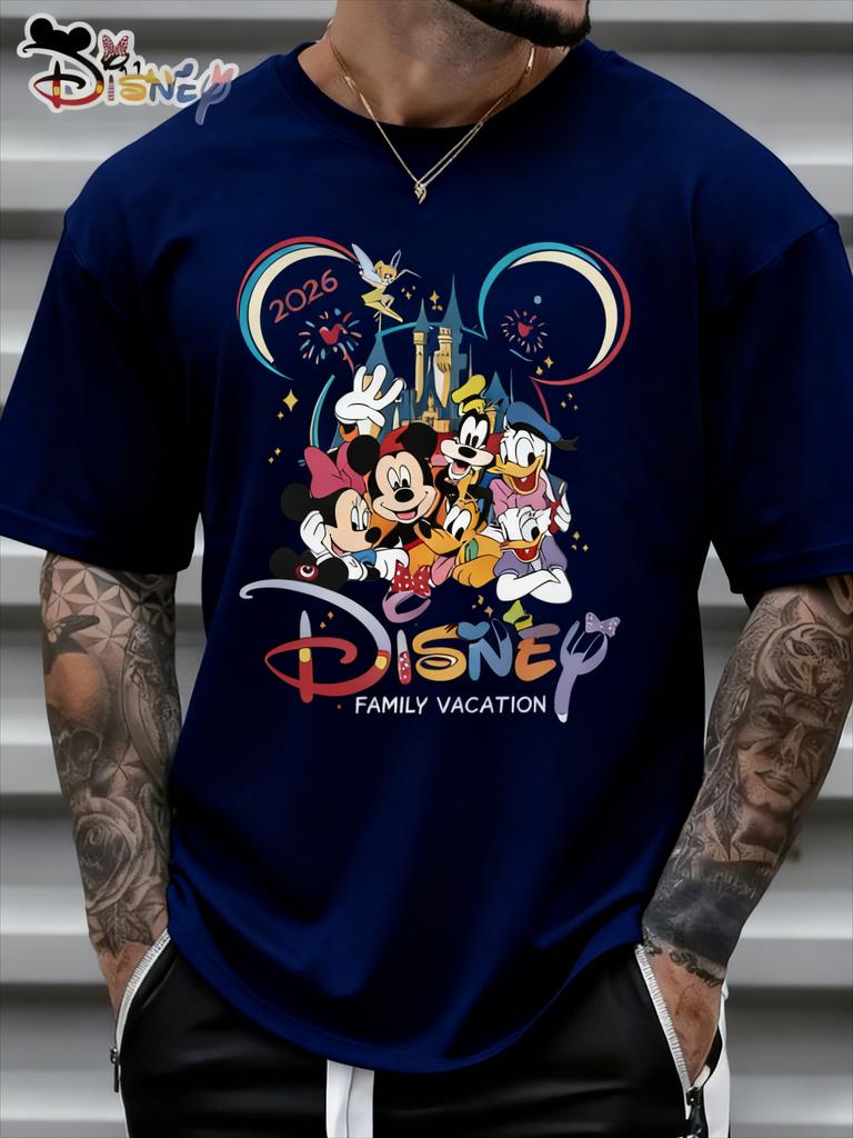T-shirt con Stampa Cartone Animato Castello Disney Estate 2026 Harajuku Larga Casual Manica Corta Top Uomo Donna