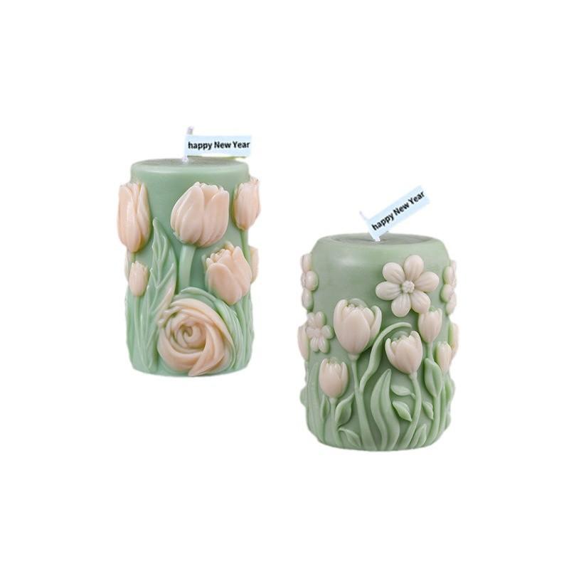 Blooming Floral Pillar Candle Silicone Mold Rose Scented Diffuser Stone Making Craft Tool