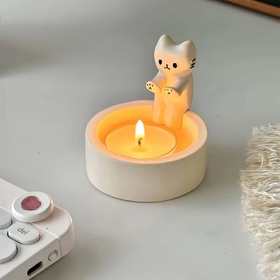 1 pezzo Portacandele Gatto Whimsy in Ceramica Gattino - Finitura Encaustica Decorazione Animale da Tavolo per Natale, Halloween, Pasqua, Giorno del Ringraziamento, San Valentino