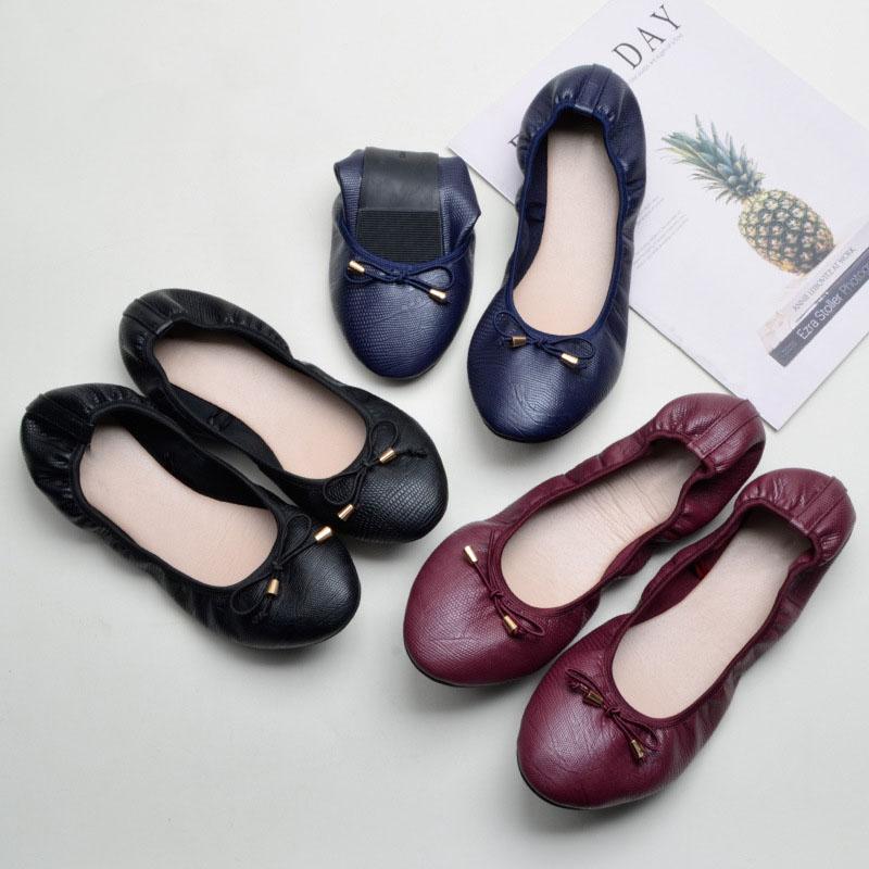 New Soft-Soled Egg Roll Shoes Black All-Match Shallow Mouth Women's Single Shoes Bow Comfortable Maternity Shoes
