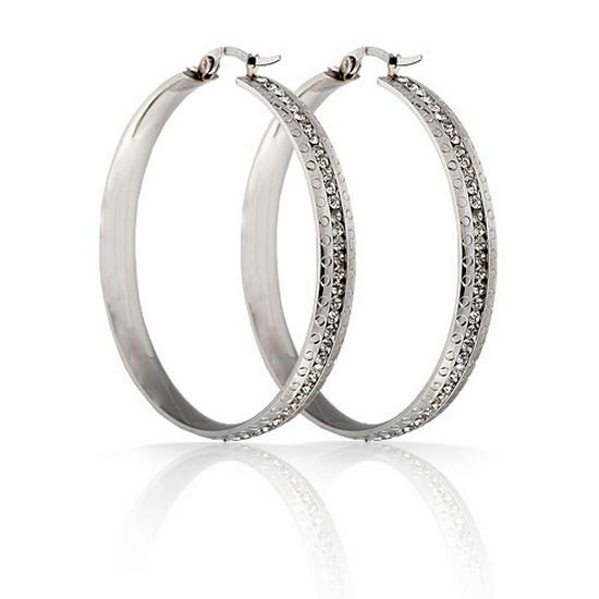 European  American 18K Gold Large Round Rhinestone Earrings - Simple, Elegant Women s Hoops