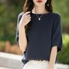 Pure Cotton Round Neck Sweater Short-sleeved Women's Summer New Fashionable Versatile Mid-sleeved T-shirt Fashionable Top