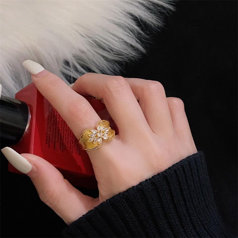 Medieval Style Retro Brushed Court Style Open Ring Temperament Gold Exquisite Light Luxury High Sense Ring