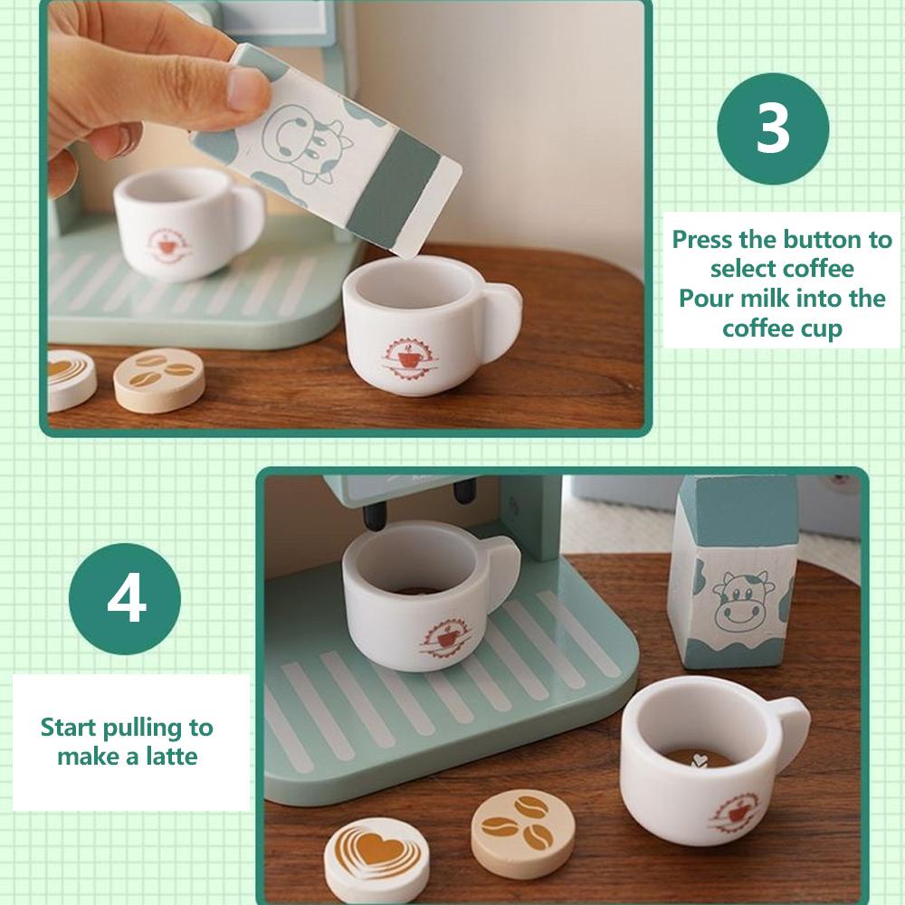 Simulated Coffee Machine & Pretend Cookie Maker Set Wooden Toys for Playing House Kitchen Fun Toys Children's Role Playing