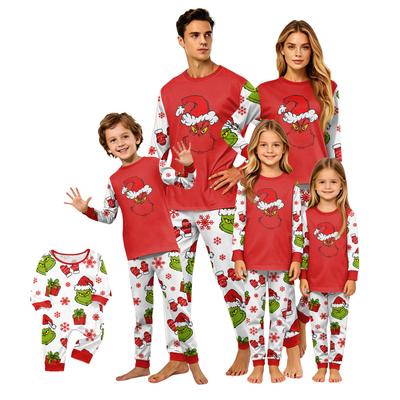 Matching Family Christmas Print Pajama Set with Long Sleeve Top and Pants for Parents and Kids