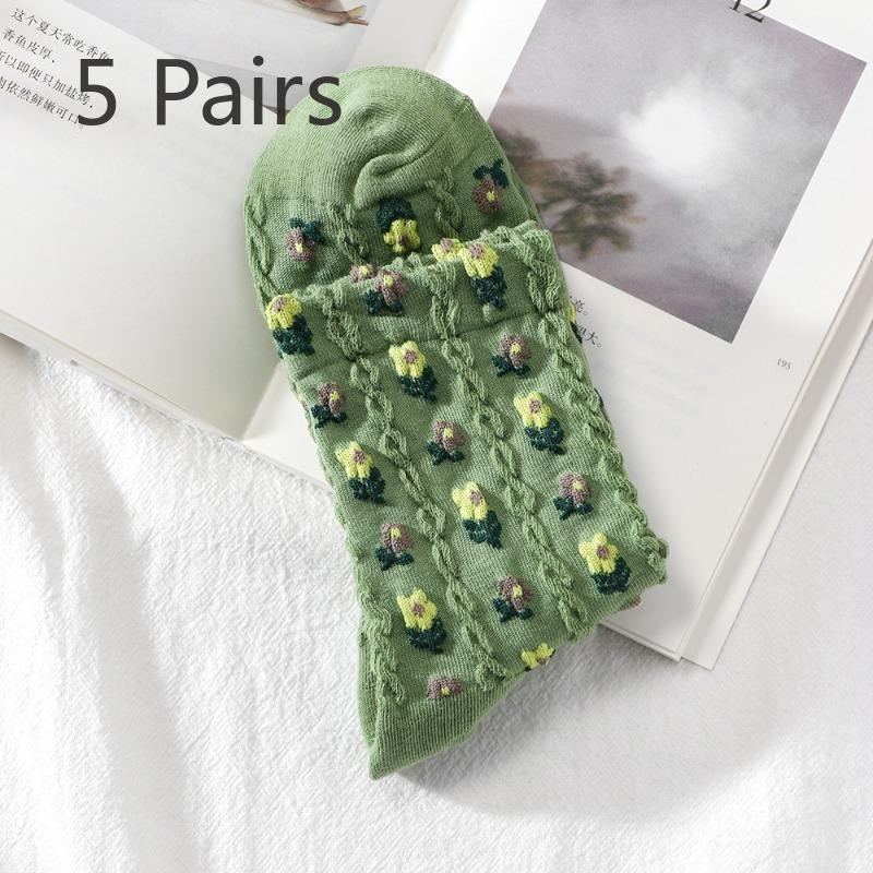 5 Paar Damen Herbst und Winter Neue Mode Alle Arten von Schönen Blumen In der Röhre Baumwollsocken