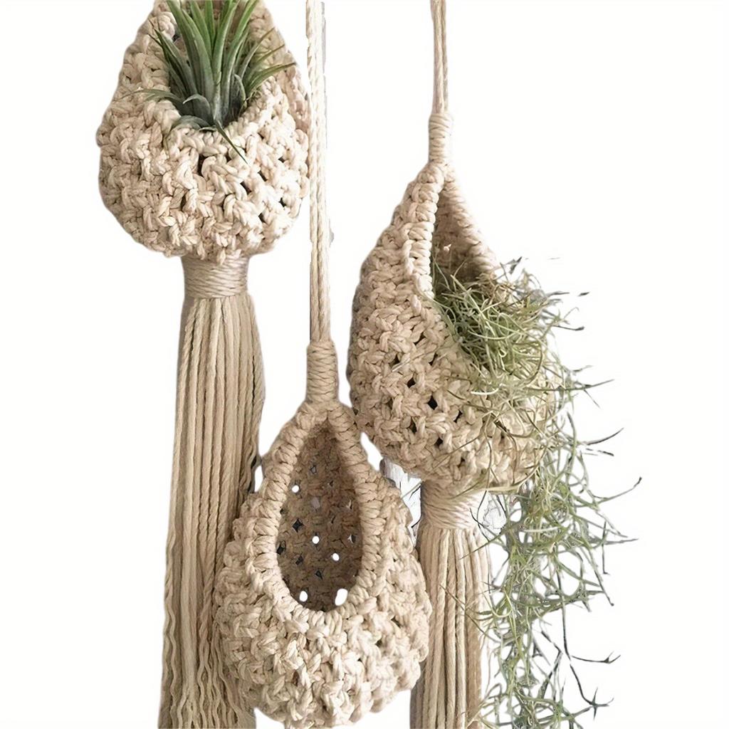 1 Pcs Hand-woven Bohemian Tapestry Net Air Plant Basket for Home Plant Decoration, Holiday Gift