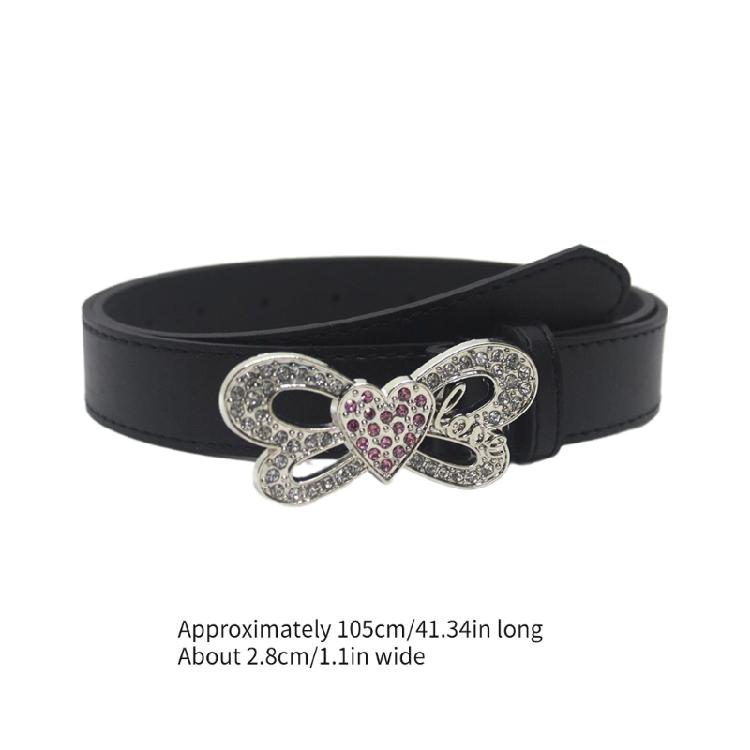 Shinning PU Belt with Rhinestone Buckle Woman Girl Decorative Belt for Skirt