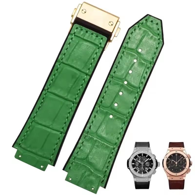 26X19mm Real Cow Leather Rubber Watchband for HUBLOT Classic Fusion Universe Big Bang Series Men belt Watch band butterfly Buckl