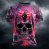 2026 Summer 3D Skull Print with Fire Pattern Men's T-Shirt - Stylish Round-Neck Short-Sleeve T-Shirt - Spooky Halloween Top
