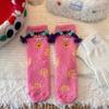 Coral fleece socks women's embroidery funny expression socks clown socks winter warm cute cartoon doll medium tube socks