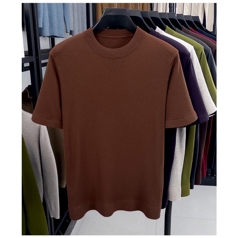 Men Solid Color Short Sleeve Crew Neck Fitted Casual Knit Bottoming Sweater