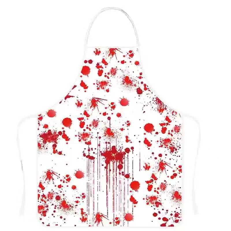 Halloween Fake Blood Apron with Handprints Oil Resistant Costume Party Stage Prop Apron