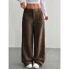 Corduroy-Textured Women's High-Waisted Wide-Leg Pants | Relaxed Fit, Side Pockets & All-Season Comfort, Machine Washable Beige Trousers