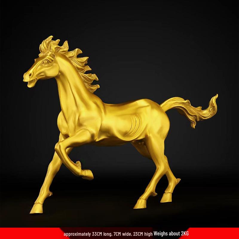Pure Brass Tang Horse Figurine - Zodiac Success Mascot for Office & Home Decor.