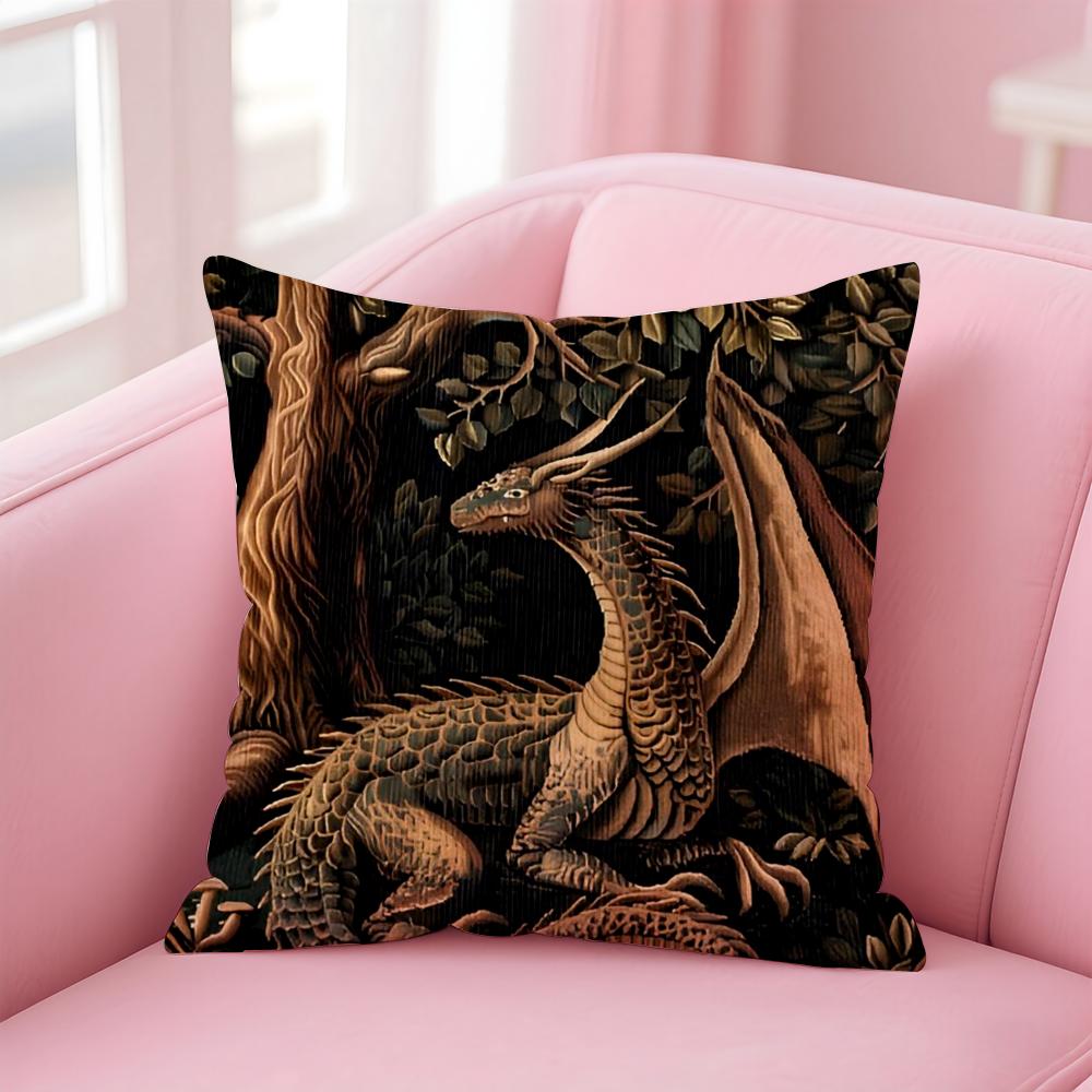 Vintage Medieval Unicorn Art Cushion Cover Pillowcase Short Plush Invisible Zipper Room Sofa Cushion Cover