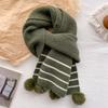 Striped Knitted Wool Scarf Women's Winter Red Hairball Scarf Warm Cute Girl Birthday Gift