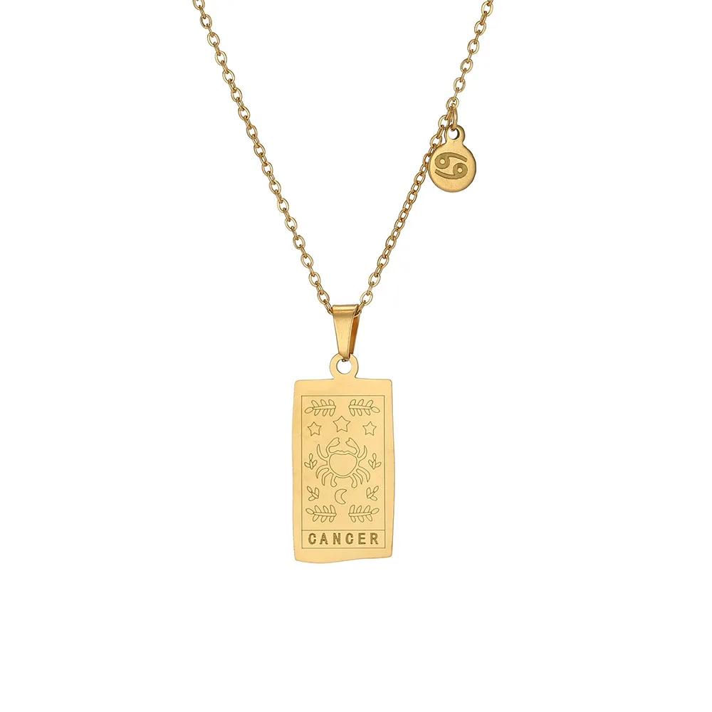 Vintage Geometric 12 Constellations Square Pendant Necklace Fashion Gold Color Metal Collar Charm Necklace Jewelry 2024 New