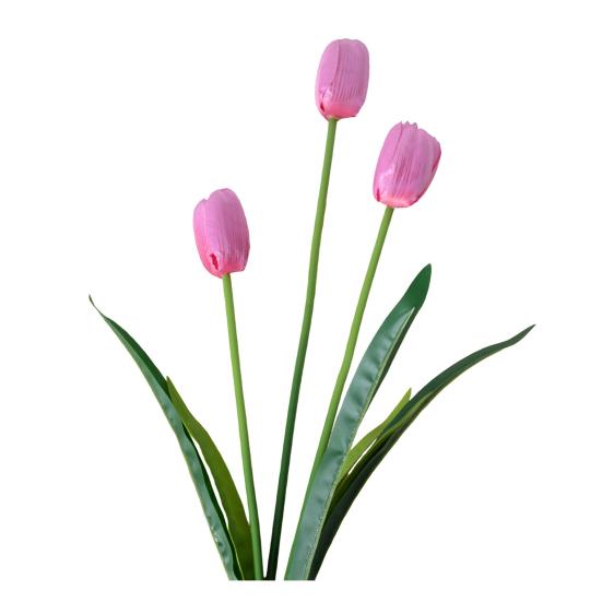 Artificial Flowers 3-Head Silk Tulip Bouquet with Bendable Iron Wire Stem Faux Floral Arrangement Wedding Decorations Photography Props