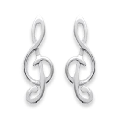 [D7435] - Silver 'Treble Clef' Silver Earrings - 4x13 Mm