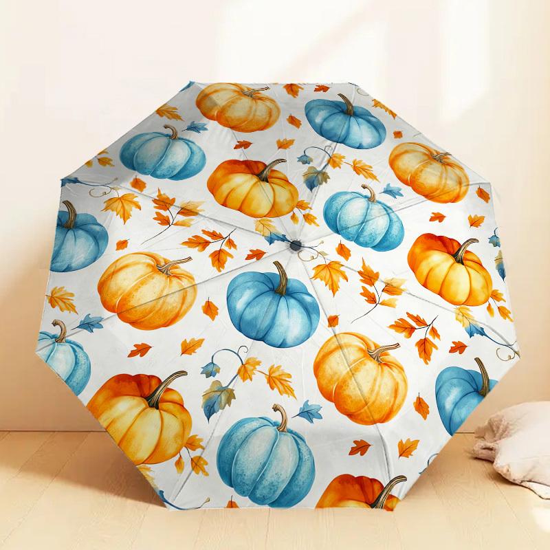 1pc Pumpkin Leaf Pattern Umbrella Design Automatic Opening and Closing Umbrella, High-quality Travel Umbrella, C1128058