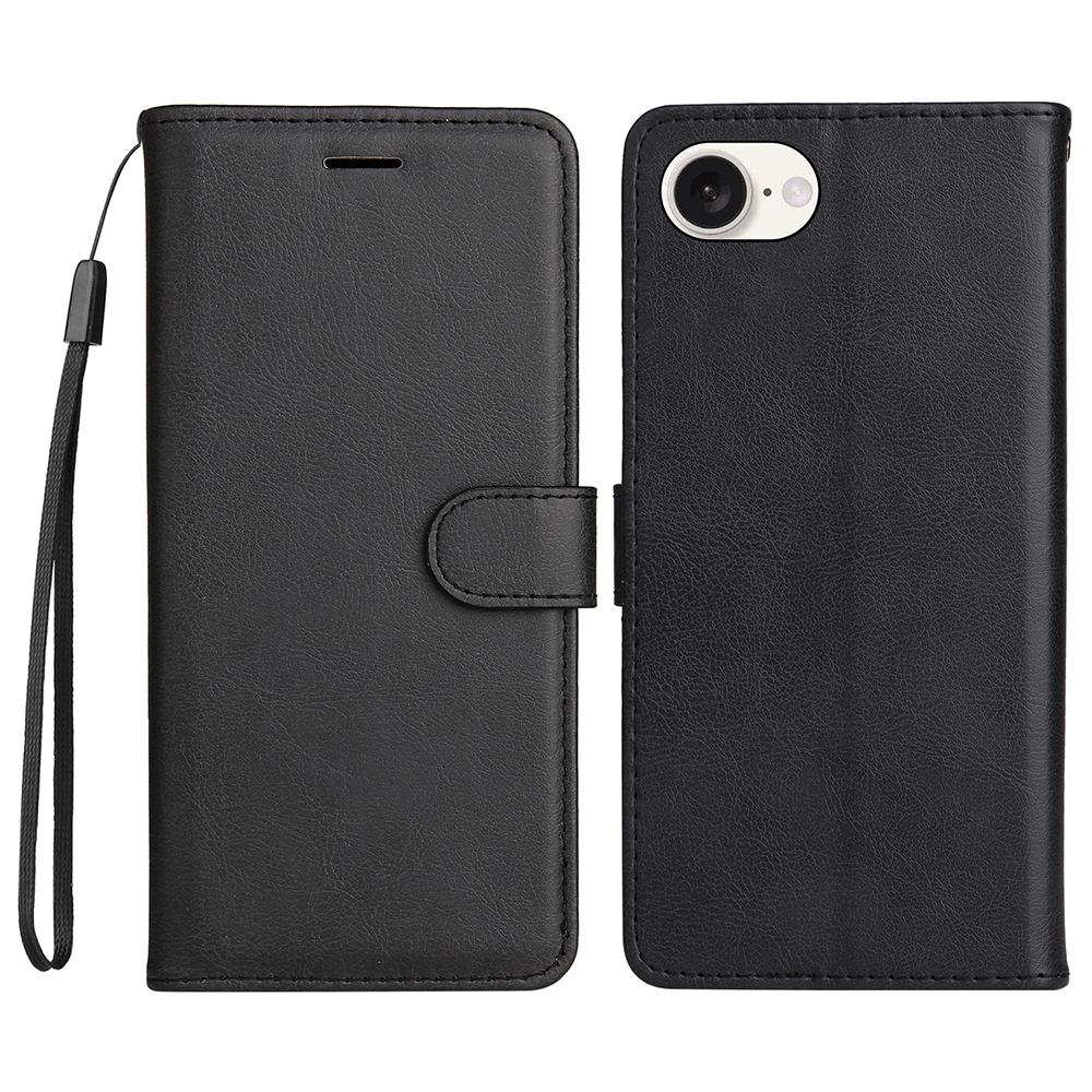 For iPhone 16e Case Solid Color Leather Mobile Cover Wallet Stand with Strap