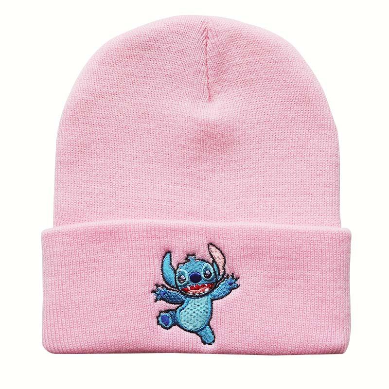 Unisex Student Cartoon Stitch Embroidered Knit Hat Outdoor Pullover Warm Hat Hip-Hop Beanie