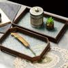 Black/White Square or Octagon 1pc Vintage Wood Crabapple Embossed Glass Desktop Tea tray,Walnut Snack Fruit Household Storage Tray.
