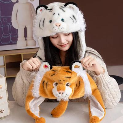 Non-Toxic Tiger Hat Soft Stuffed Plush Toys Headwear Winter Warm Hats For Gifts Plushies Animal Doll Cute Tiger Jungle Theme Po Props