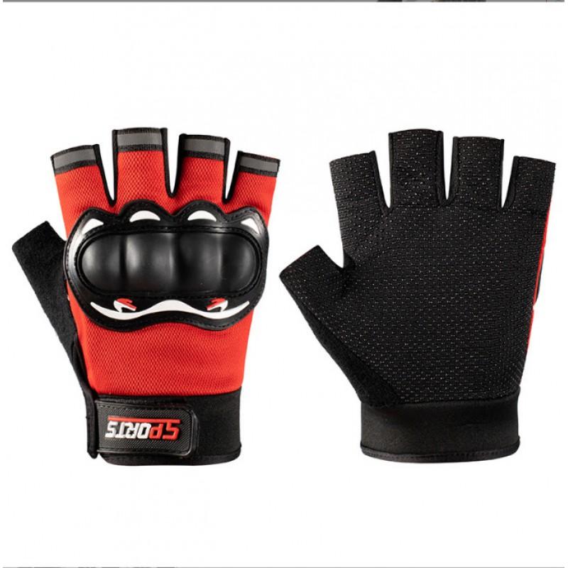 Tactical Half-Finger Gloves Outdoor Sports Climbing Gym Training Cycling Anti-Slip Wear-Resistant Blackhawk Style Mesh - Red L