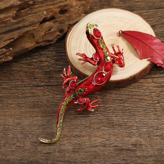 Vintage Reptile-shaped Brooch Exquisite Faux Crystal Pin Animal Shape Men Clothes Badge