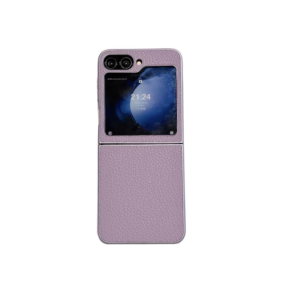 Suitable for Samsung Z Flip7 Mobile Phone Case Z Flip4 5 6 Metal Paint Lychee Leather Pattern Folding Protective Cover