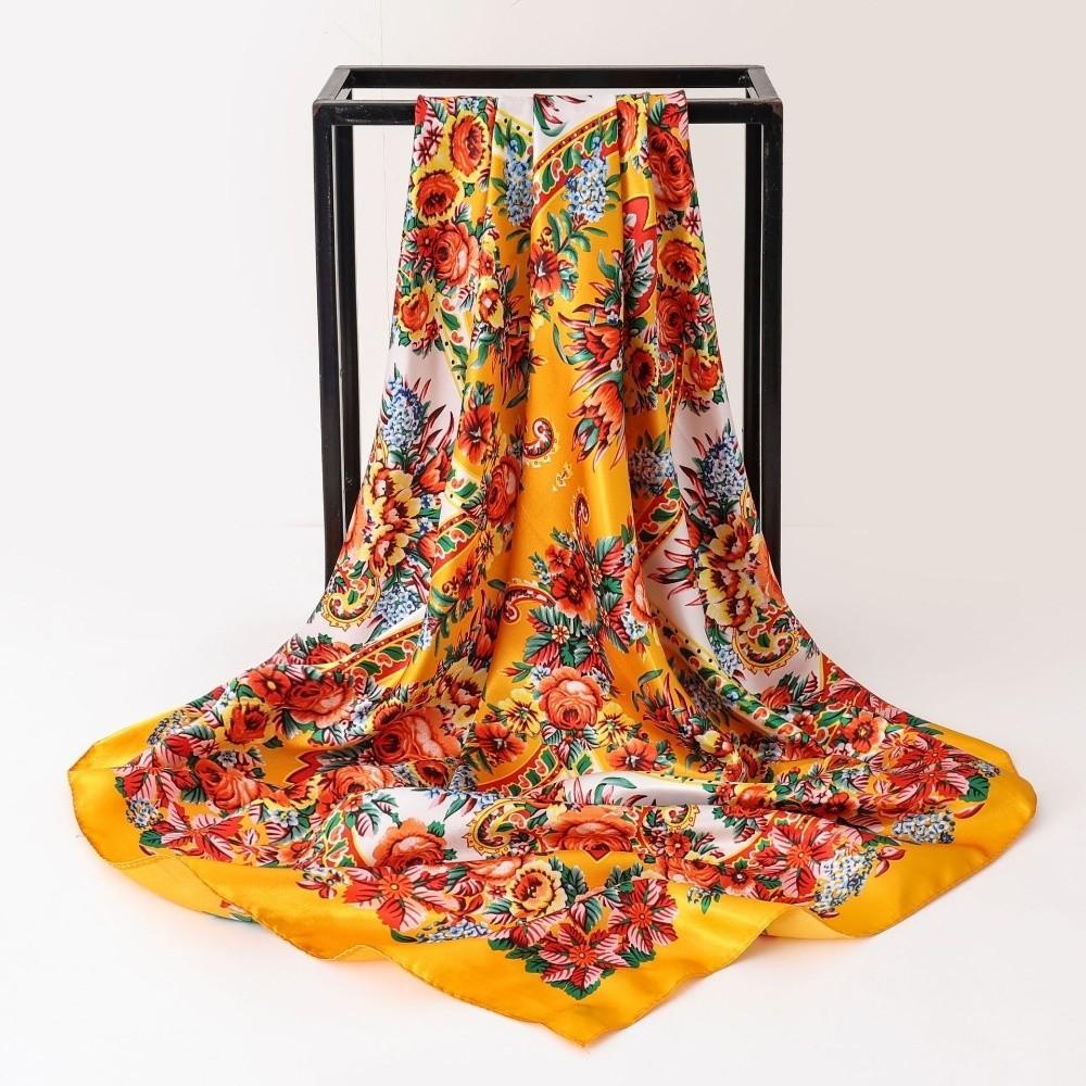 Floral Print Silk Imitation Scarves Thin Breathable Neck Scarf New Square Print Scarves  Head Wrap