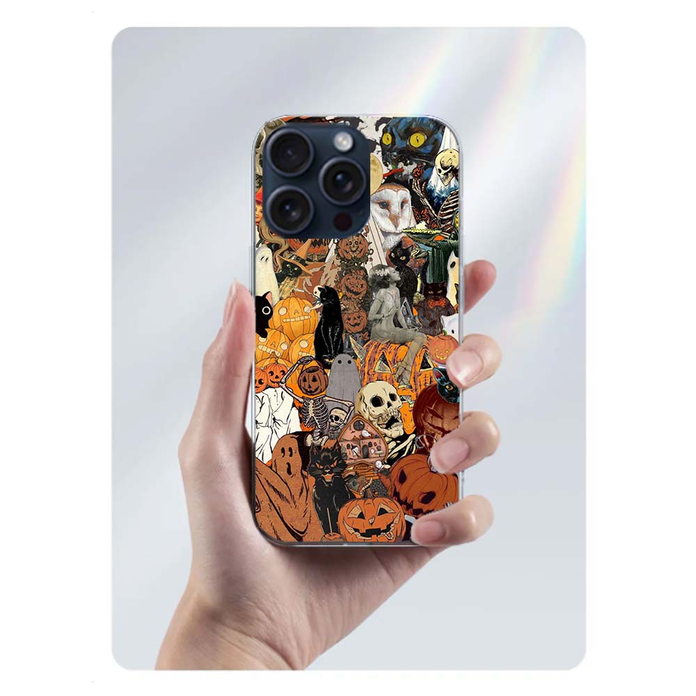 Halloween Fall Art Witch Cat Clear Phone Case For Iphone 17 Air 16 Pro Max 15 Pro 14 Plus 17E 16E 11 13 12 Mini Cover Cases Fund