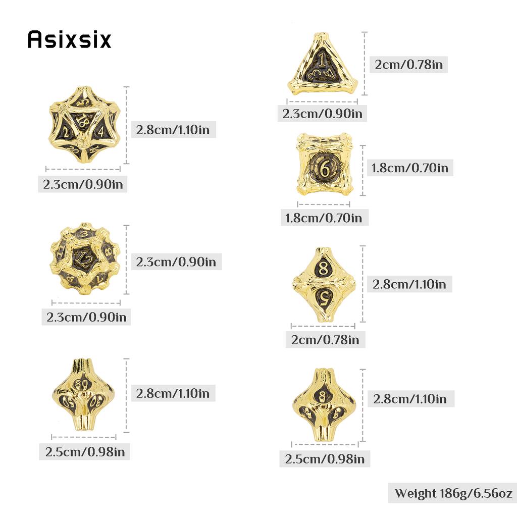 7 Pcs Golden Black Tree Stump Root Metal Dice Solid Metal Polyhedral Dice Suitable for Role-Playing RPG  Board Game Card Game