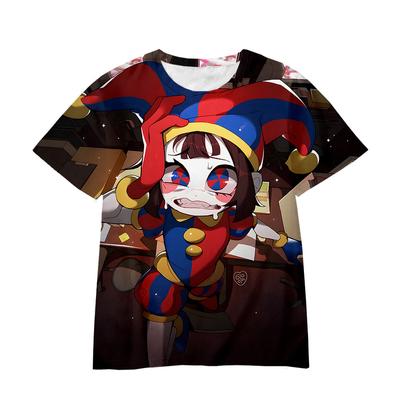 Rundhals 3D Magischer Digitaler Zirkus Gedruckt Lässige Kurzarm Kinder Mädchen T-Shirts - Weicher Mitteldehnbarer Stoff Sommer Locker Sitzende Kleidung