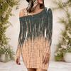 Women Plus Size One Shoulder Long Sleeve Printed Bodycon Mini Dress