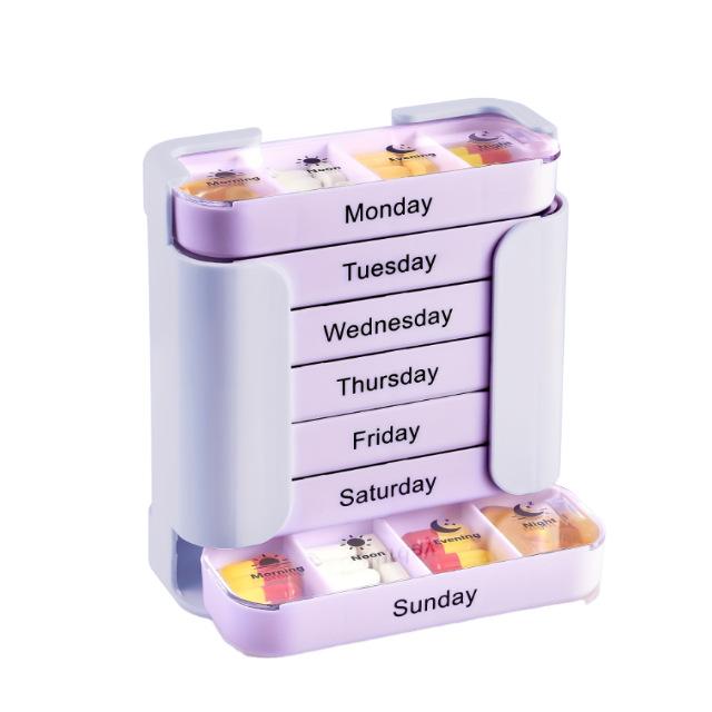 

Portable Weekly 7 Days Pill Box Colorful Design Stackable 4 Times A Day Medicine Storage Dispenser/Plastic Pill Organizer Boxes фіолетовий